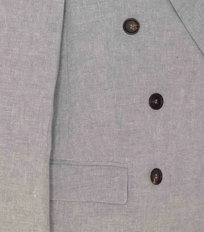 Brunello Cucinelli Linen Double-breasted Jacket In Light Grey