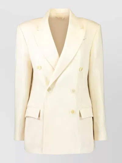 Brunello Cucinelli Linen Double Breasted Jacket Structured Shoulders In Neutral
