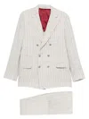Brunello Cucinelli Striped Linen Double-breasted Suit Jacket In Neutral