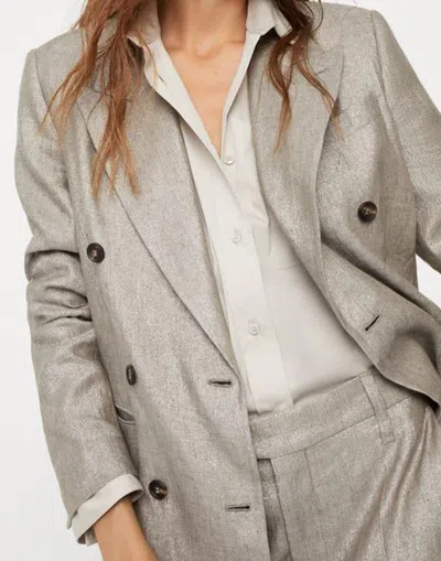 Brunello Cucinelli Linen Double-breasted Blazer In Brown