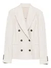 Brunello Cucinelli Women Double-breasted Jacket In Linen And Cotton With Chevron Pattern In Neutral