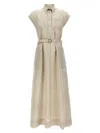 Brunello Cucinelli Linen Dress With Belted Waist And Pockets In Beige