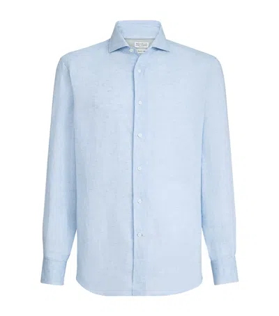 Brunello Cucinelli Linen Easy-fit Shirt In Blue