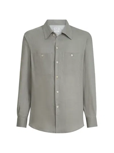 Brunello Cucinelli Linen Easy Fit Shirt With Chest Pockets In Green