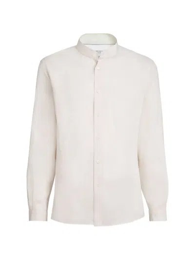 Brunello Cucinelli Linen Easy Fit Shirt With Mandarin Collar In White