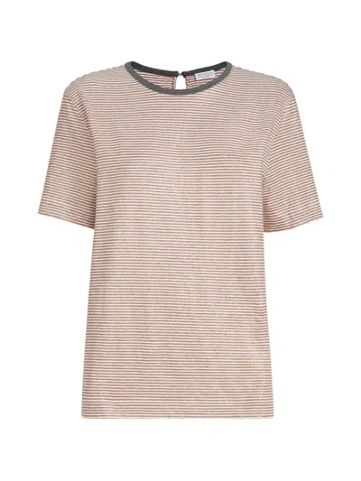 Brunello Cucinelli Linen Elastane Cotton Jersey In Brown