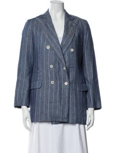 Pre-owned Brunello Cucinelli Linen Faux Fur Jacket In Blue