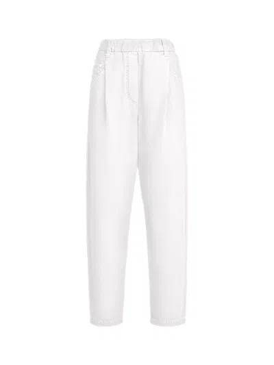Brunello Cucinelli Linen Five-pocket Trousers In White