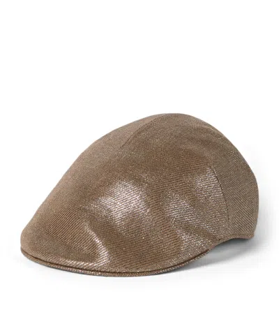 Brunello Cucinelli Linen Flat Cap In Brown