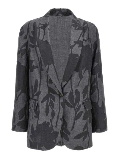 Brunello Cucinelli Linen Floral Blazer In Multi