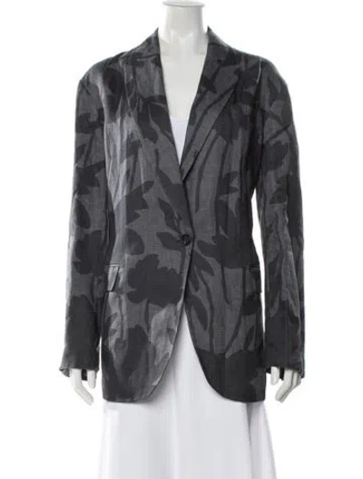 Pre-owned Brunello Cucinelli Linen Floral Print Blazer In Gray