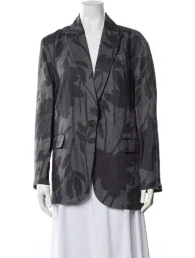 Pre-owned Brunello Cucinelli Linen Floral Print Blazer In Grey