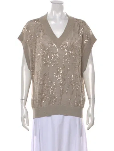 Pre-owned Brunello Cucinelli Linen Floral Print Sweater In Neutrals