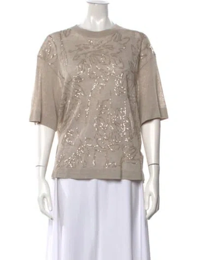 Pre-owned Brunello Cucinelli Linen Floral Print Sweater In Neutrals