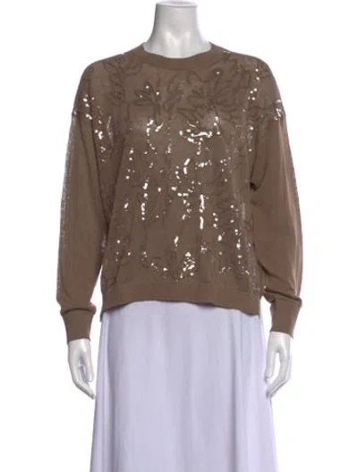 Pre-owned Brunello Cucinelli Linen Floral Print Sweater W/ Tags In Brown