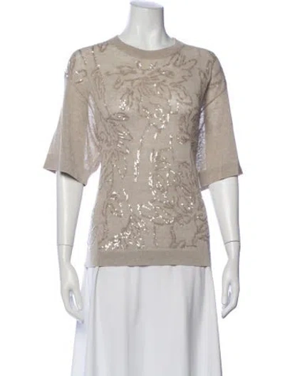 Pre-owned Brunello Cucinelli Linen Floral Print Top In Neutral
