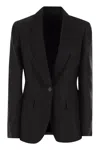 Brunello Cucinelli Linen Fluid Jacket With Shiny Details In Black