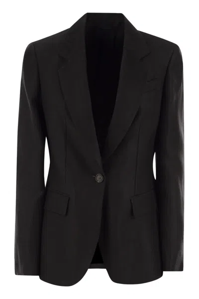 Brunello Cucinelli Linen Fluid Jacket With Shiny Details In Black