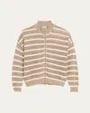 Brunello Cucinelli Linen French Riveria Paillette Knit Zip-up Cardigan In Nutshell