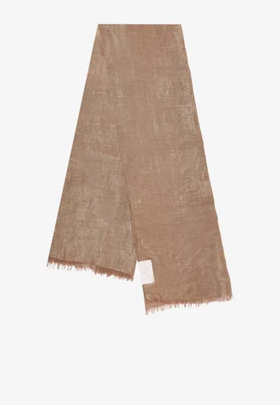 Brunello Cucinelli Linen Fringed Scarf In Brown