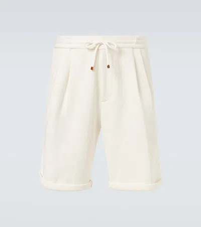 Brunello Cucinelli Straight-leg Cotton-blend Jersey Drawstring Shorts In Ivory