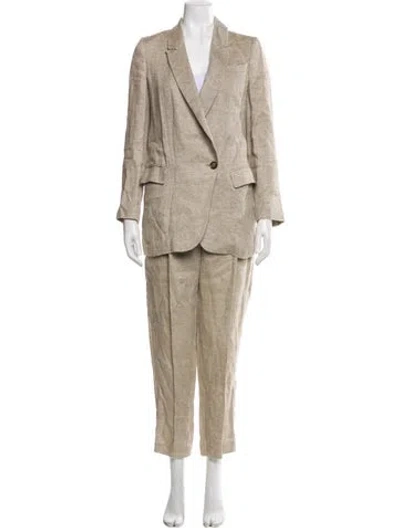 Pre-owned Brunello Cucinelli Linen Glitter Accents Pantsuit In Neutral
