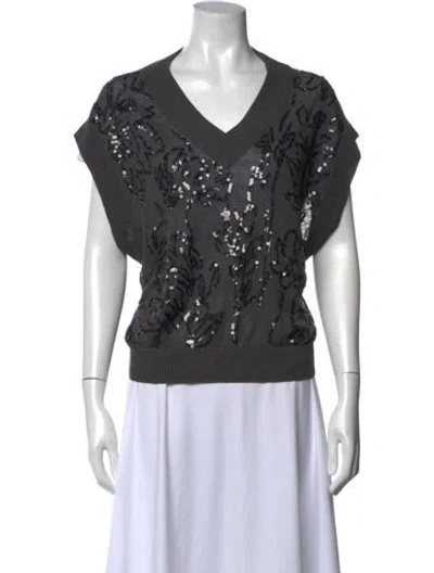 Pre-owned Brunello Cucinelli Linen Graphic Print Sweater In Gray