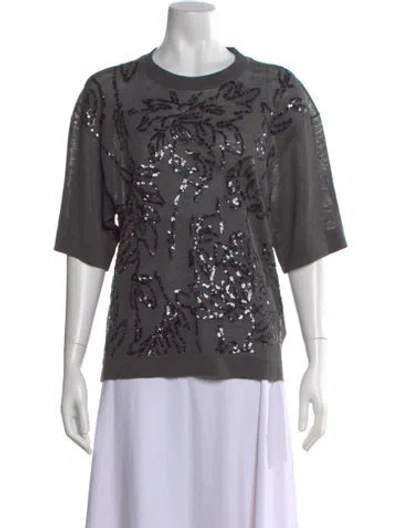 Pre-owned Brunello Cucinelli Linen Graphic Print Sweater W/ Tags In Gray