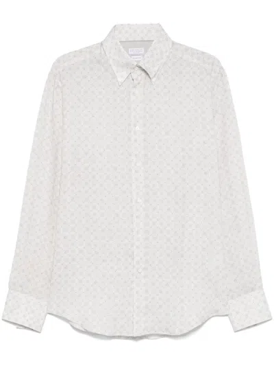 Brunello Cucinelli Linen Grey Shirt With Classic Button-down Design In White