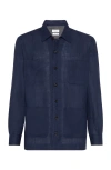 Brunello Cucinelli Linen Shirt With Chest Pockets And Collar In Navy Blue