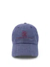 Brunello Cucinelli Men Linen Hat With Frontal Logo In Blue