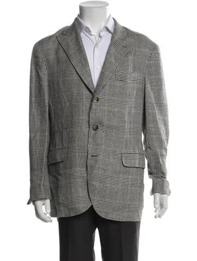 Pre-owned Brunello Cucinelli Linen Houndstooth Print Blazer In Black