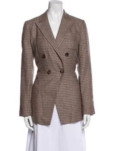 Pre-owned Brunello Cucinelli Linen Houndstooth Print Blazer In Brown
