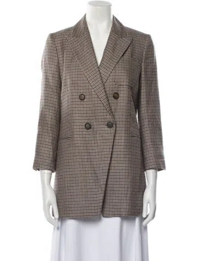Pre-owned Brunello Cucinelli Linen Houndstooth Print Blazer In Brown