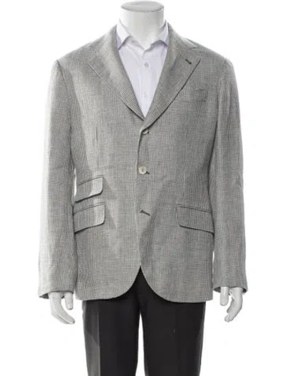 Pre-owned Brunello Cucinelli Linen Houndstooth Print Blazer In Gray