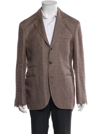 Pre-owned Brunello Cucinelli Linen Houndstooth Print Coat In Burgundy