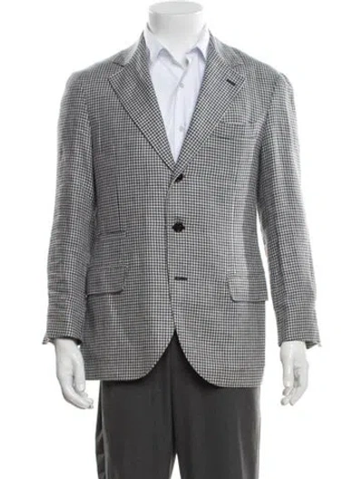 Pre-owned Brunello Cucinelli Linen Houndstooth Print Sport Coat In Neutral