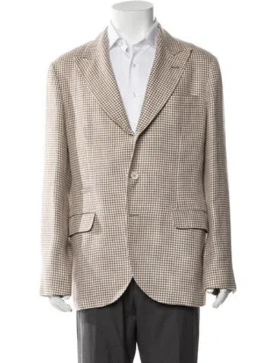 Pre-owned Brunello Cucinelli Linen Houndstooth Print Sport Coat W/ Tags In Brown