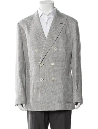 Pre-owned Brunello Cucinelli Linen Houndstooth Print Sport Coat W/ Tags In Gray