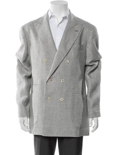 Pre-owned Brunello Cucinelli Linen Houndstooth Print Sport Coat W/ Tags In Gray