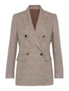 Brunello Cucinelli Herringbone Linen Blazer In Tobacco