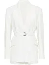 Brunello Cucinelli Women's Fluid Viscose And Linen Twill Jacket With Belt And Necklace In White