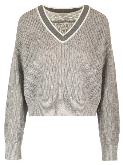 Brunello Cucinelli Linen Knit Sweater In Grigio Medio
