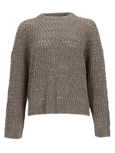 Brunello Cucinelli Linen Knitwear Sweater In Brown