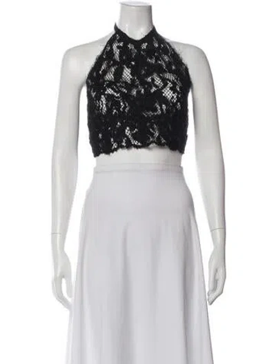 Pre-owned Brunello Cucinelli Linen Lace Pattern Crop Top In Black