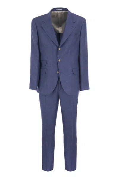 Brunello Cucinelli Linen Leisure Fit Suit In Blue