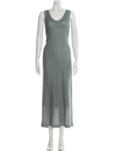 Pre-owned Brunello Cucinelli Linen Long Dress In Blue