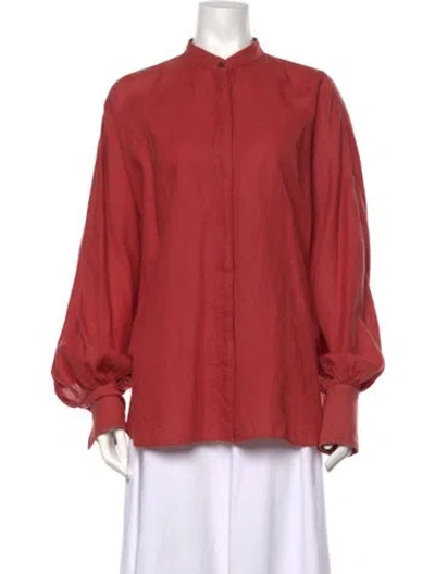 Pre-owned Brunello Cucinelli Linen Long Sleeve Blouse W/ Tags In Red