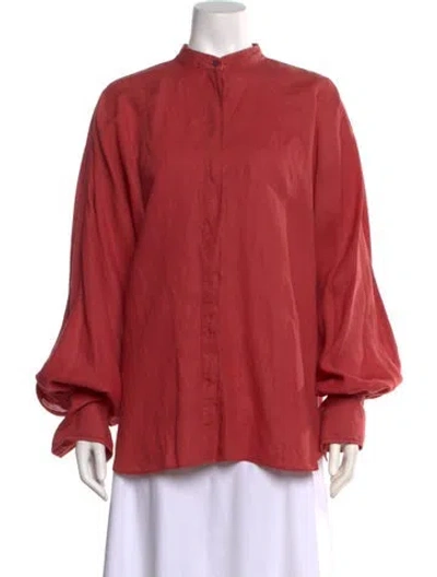 Pre-owned Brunello Cucinelli Linen Long Sleeve Blouse W/ Tags In Red