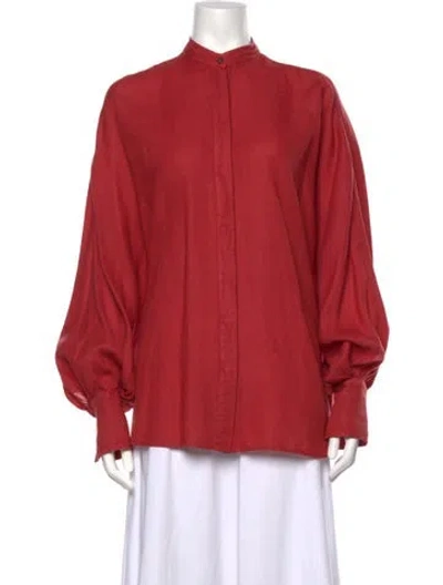 Pre-owned Brunello Cucinelli Linen Long Sleeve Blouse W/ Tags In Red